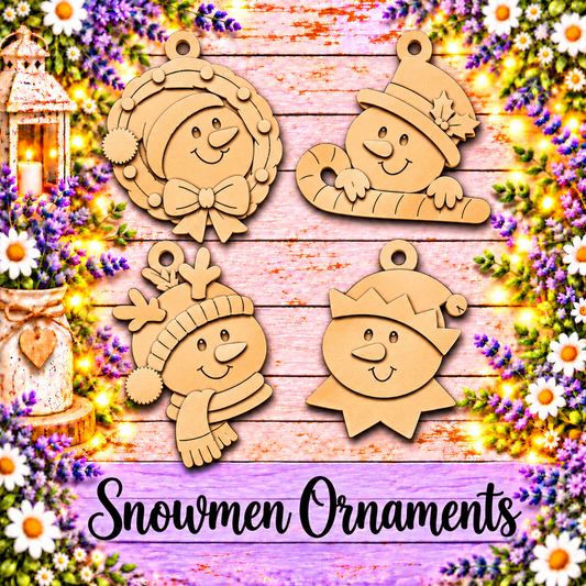 Unfinished MDF Snowmen Christmas Ornaments – Set of 4