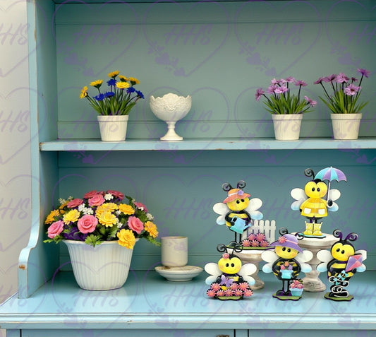 🐝 Unfinished MDF Spring Bee Shelf Sitters – DIY Decor