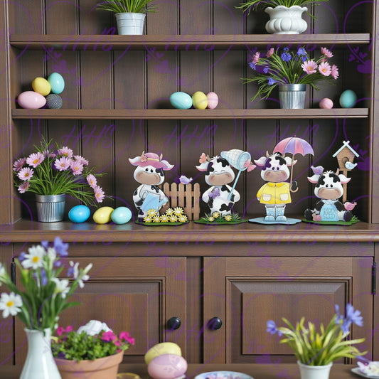 Unfinished Spring Dairy Cows Decor Set | DIY MDF Craft Kit