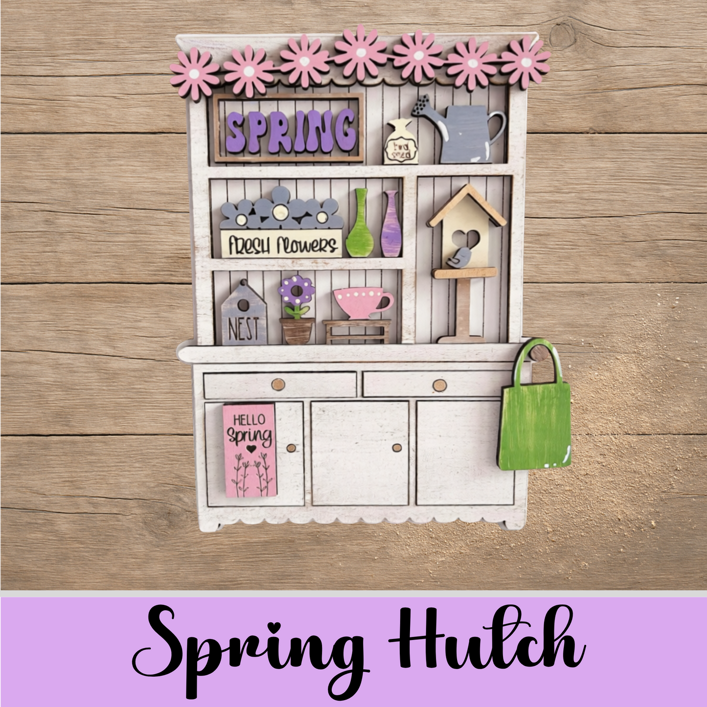 Laser-Cut Wooden Spring Hutch: Seasonal Decor