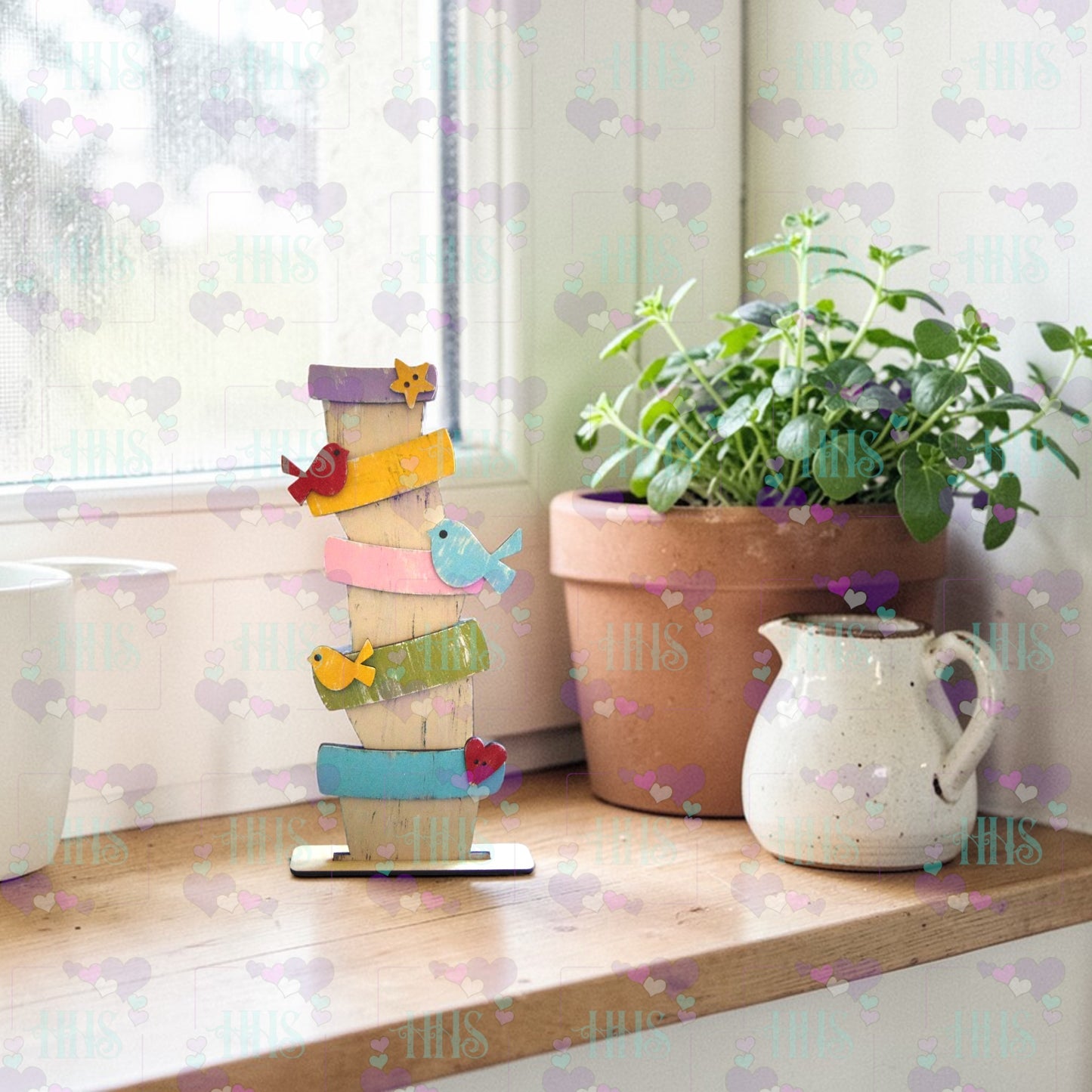 Unfinished Stacked Flower Pots Decor – DIY MDF Whimsical Garden Shelf Sitter