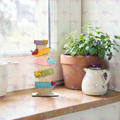 Unfinished Stacked Flower Pots Decor – DIY MDF Whimsical Garden Shelf Sitter