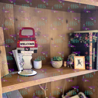 Unfinished Welcome Truck Insert for Spindle Base – DIY MDF Interchangeable Decor