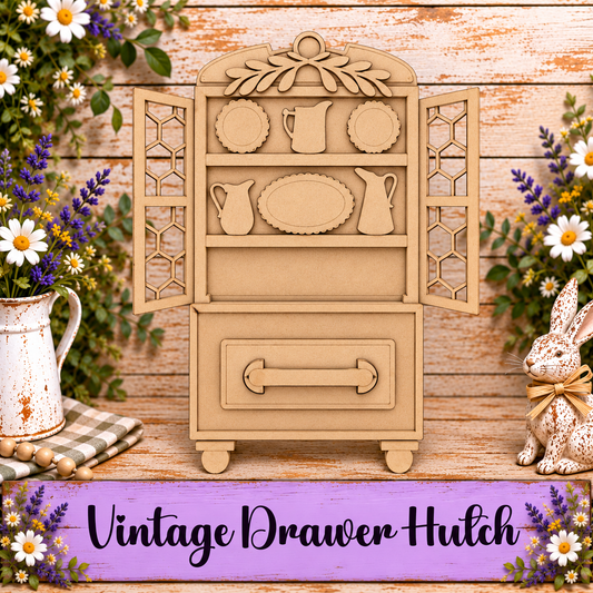 Unfinished MDF Vintage Drawer Hutch Interchangeable Base