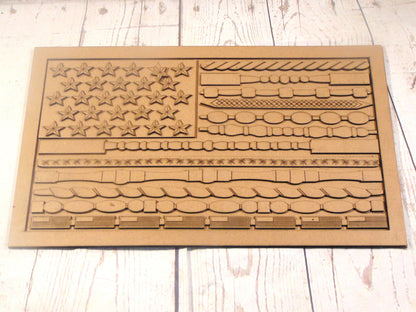 Stars, Stripes, and Spindles: Patriotic MDF American Flag Cutout | Home Accent | Tabletop Decor | Shelf Sitter | Spindle Design | MDF Cutout