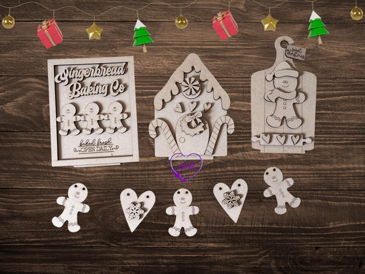 Gingerbread Bench Addon| Gingerbread Baking Co. Wooden Set - Gingerbread House, Gingerbread Men, and Sweet Christmas Tags