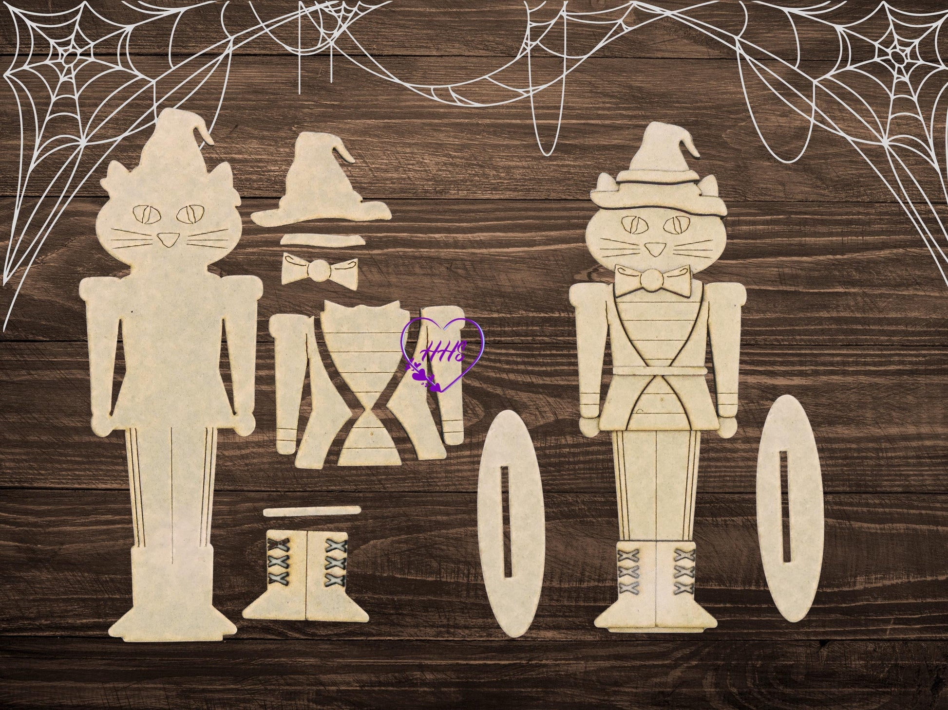 Halloween Nutcracker Trio | Skeleton, Cat & Pumpkin | Unfinished MDF Wood Cutouts | DIY Spooky Craft Blanks