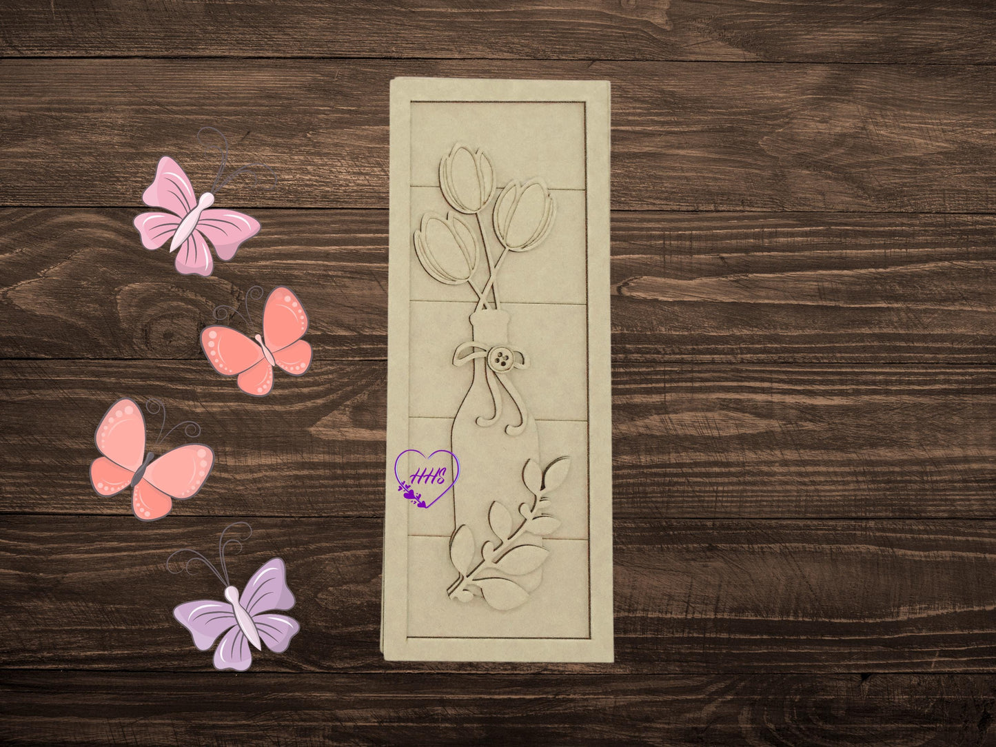 Spring Trio Shelf Sitter/Leaner | Farmhouse MDF Cutout Trio – Umbrella, Birdhouse & Floral Vase
