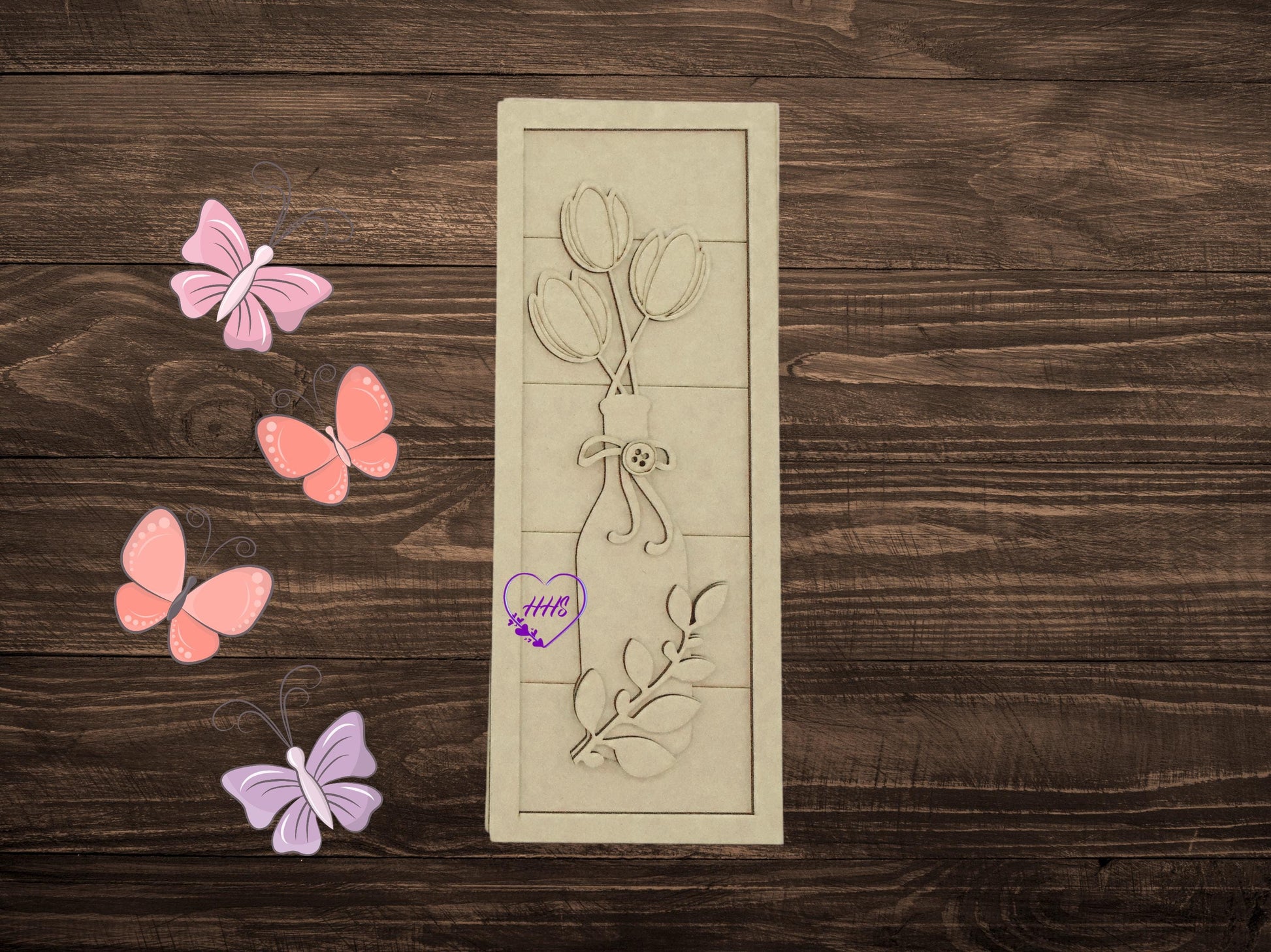 Spring Trio Shelf Sitter/Leaner | Farmhouse MDF Cutout Trio – Umbrella, Birdhouse & Floral Vase