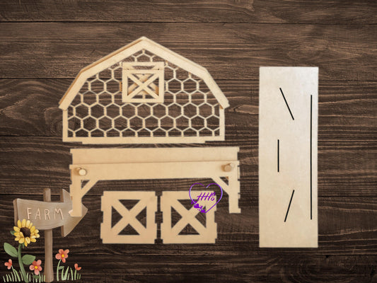 DIY MDF Barn Shelf Sitter Kit | Farmhouse Barn Tiered Tray Decor | Unfinished Wood Craft Kit | Barn Cutout Kit | Farm Decor DIY
