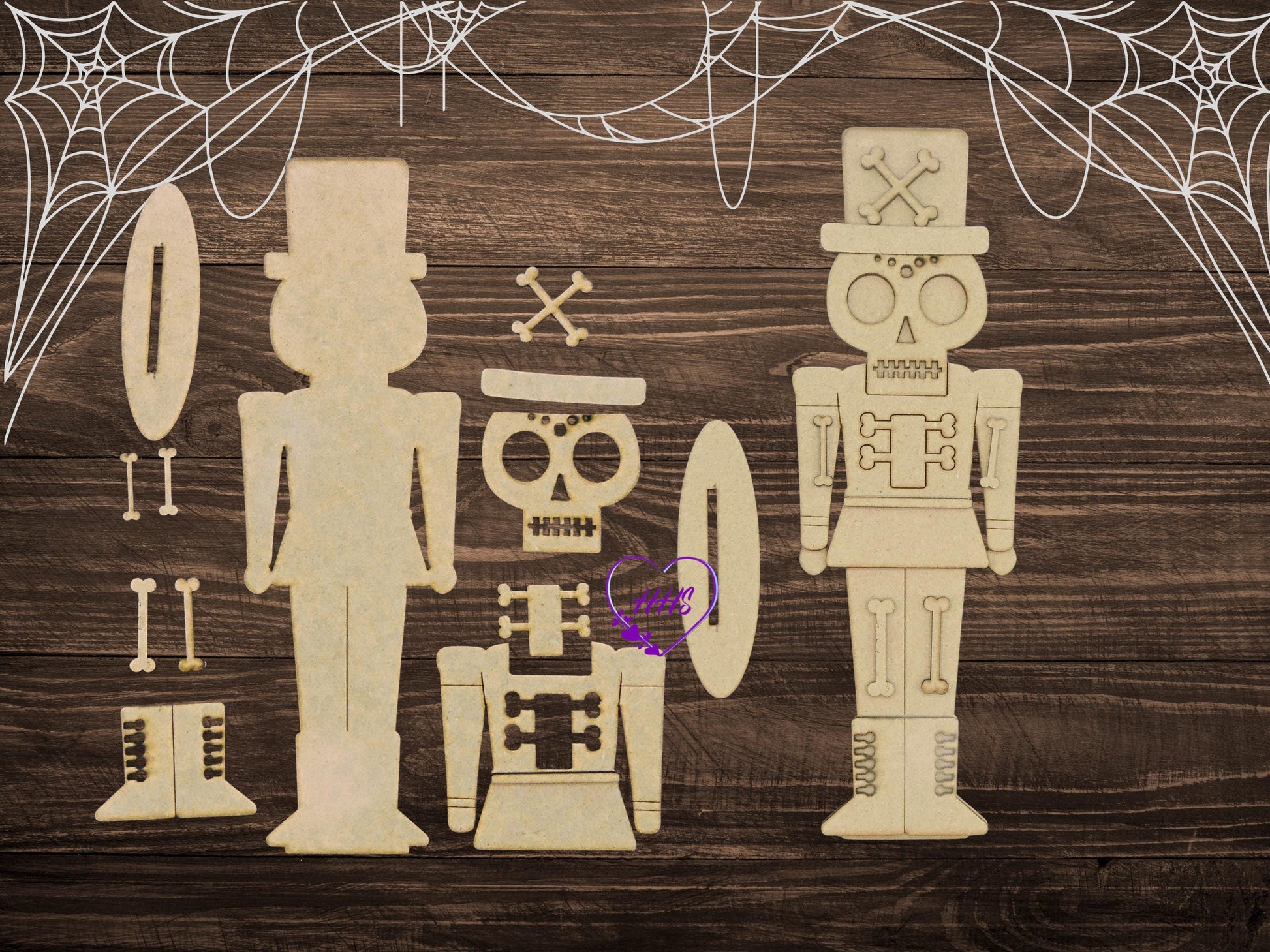 Halloween Nutcracker Trio | Skeleton, Cat & Pumpkin | Unfinished MDF Wood Cutouts | DIY Spooky Craft Blanks