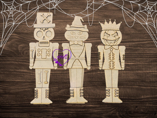 Halloween Nutcracker Trio | Skeleton, Cat & Pumpkin | Unfinished MDF Wood Cutouts | DIY Spooky Craft Blanks