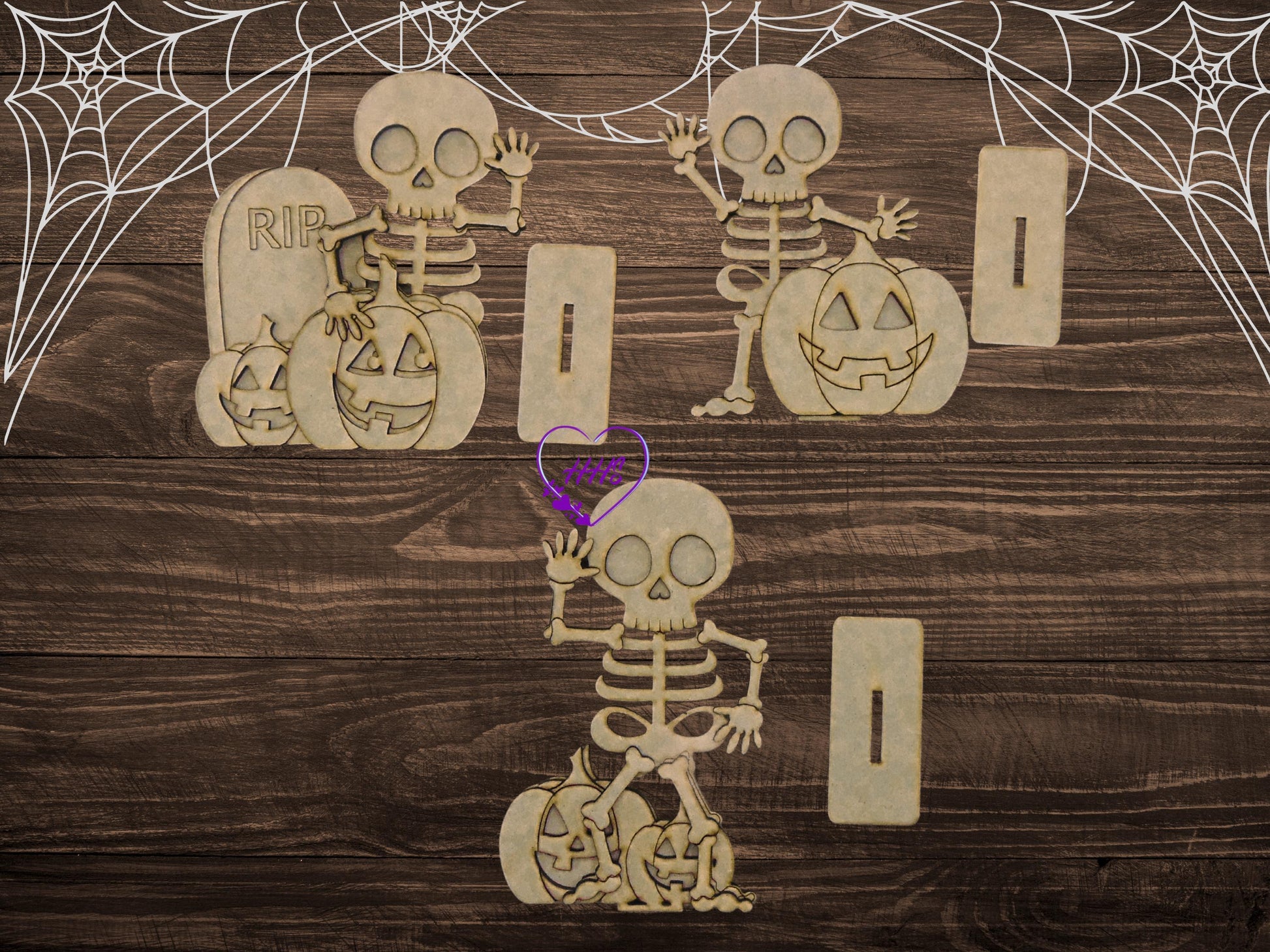 DIY Halloween MDF Cutout Set – Skeletons, Pumpkins & Tombstone