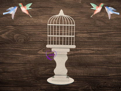 DIY Birdcage Pedestal Kit | Unfinished Wood Craft Kit | Farmhouse Birdcage Decor | Laser Cut Craft Supply | Spring or Everyday Decor