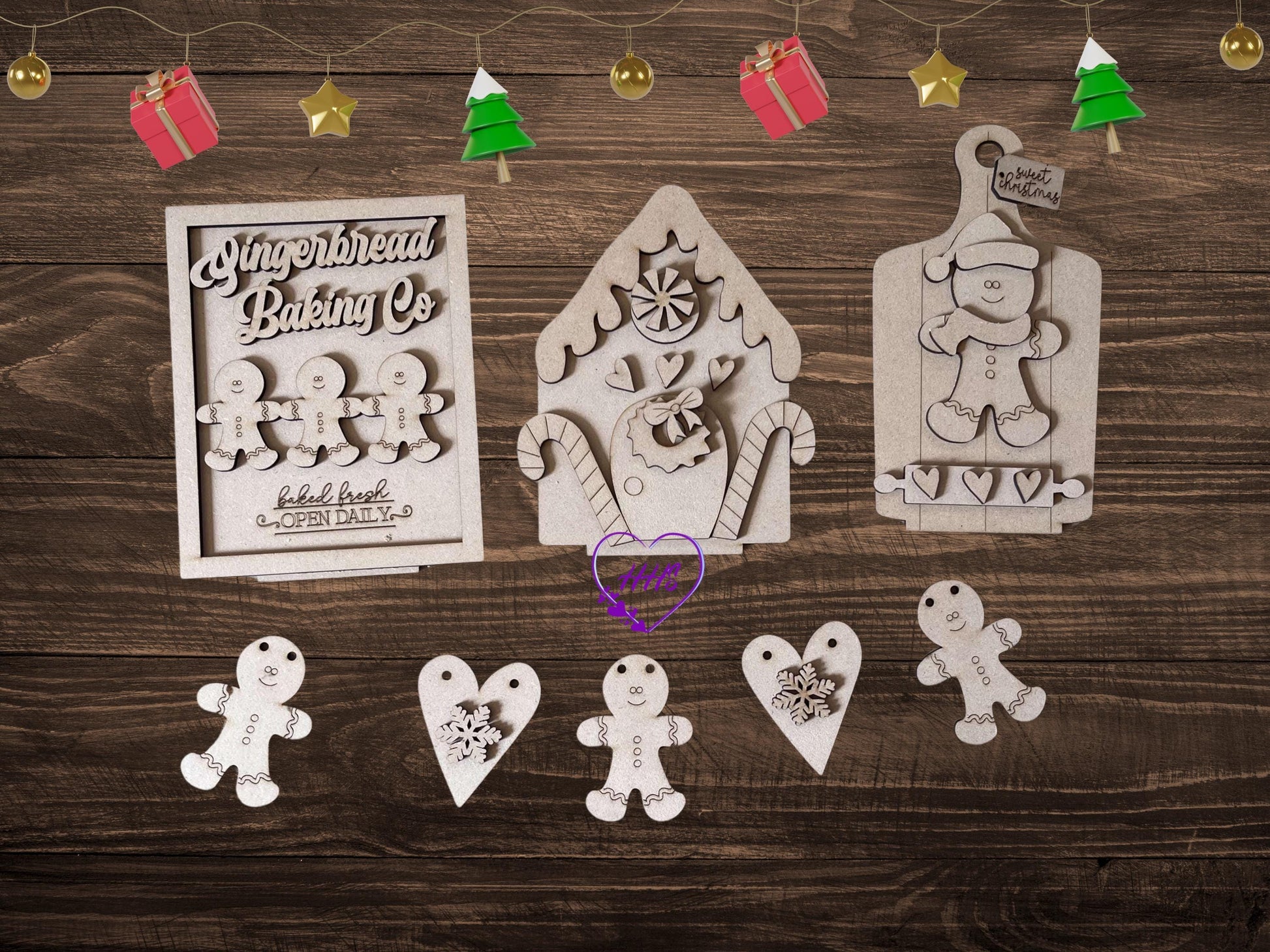 Gingerbread Bench Addon| Gingerbread Baking Co. Wooden Set - Gingerbread House, Gingerbread Men, and Sweet Christmas Tags