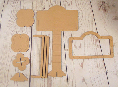 4 Sign Post Versatile MDF Sign Post: Customizable Directional Display with Interchangeable Top Sign and Three Directional Inserts Year-Long