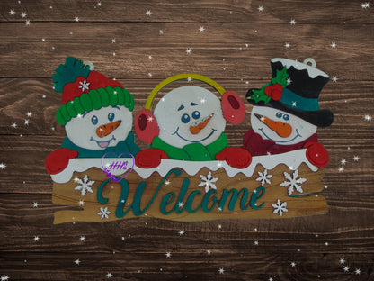Welcome Snowman Trio Door Hanger
