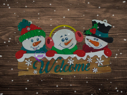 Welcome Snowman Trio Door Hanger