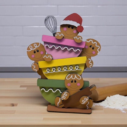 Gingerbread Mixing Bowl Stack – MDF Holiday Kitchen Decor