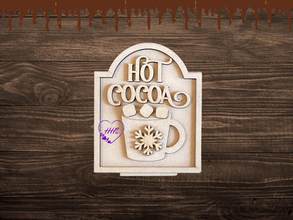 Hot Cocoa Bench Insert| Hot Cocoa Wooden Set - Snowflakes, Mittens, Trees, and Cozy Cup Tags