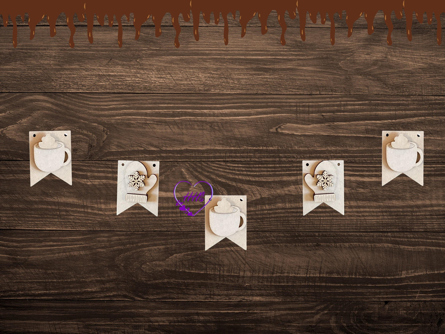 Hot Cocoa Bench Insert| Hot Cocoa Wooden Set - Snowflakes, Mittens, Trees, and Cozy Cup Tags