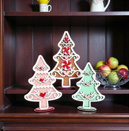 Gingerbread Christmas Tree Trio – Unfinished MDF Layered Décor