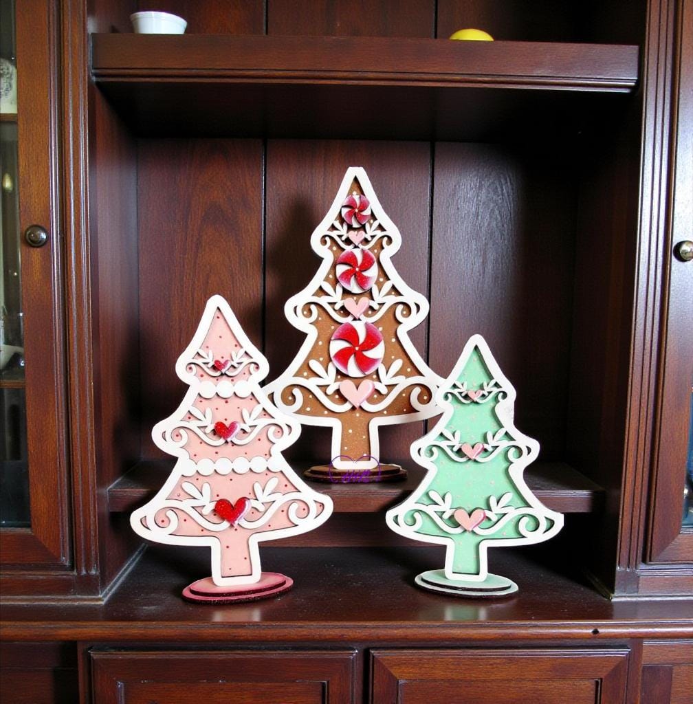 Gingerbread Christmas Tree Trio – Unfinished MDF Layered Décor