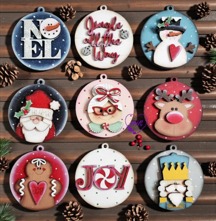 Holiday Character Ornament Bundle – Whimsical Christmas Round Set (9 Designs)