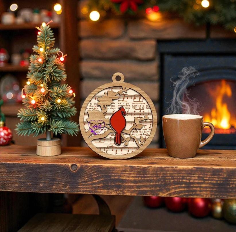 Cardinal Sheet Music Christmas Ornaments – Layered Cardinal Collection