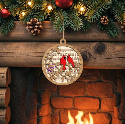 Cardinal Sheet Music Christmas Ornaments – Layered Cardinal Collection