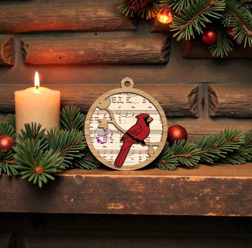Cardinal Sheet Music Christmas Ornaments – Layered Cardinal Collection