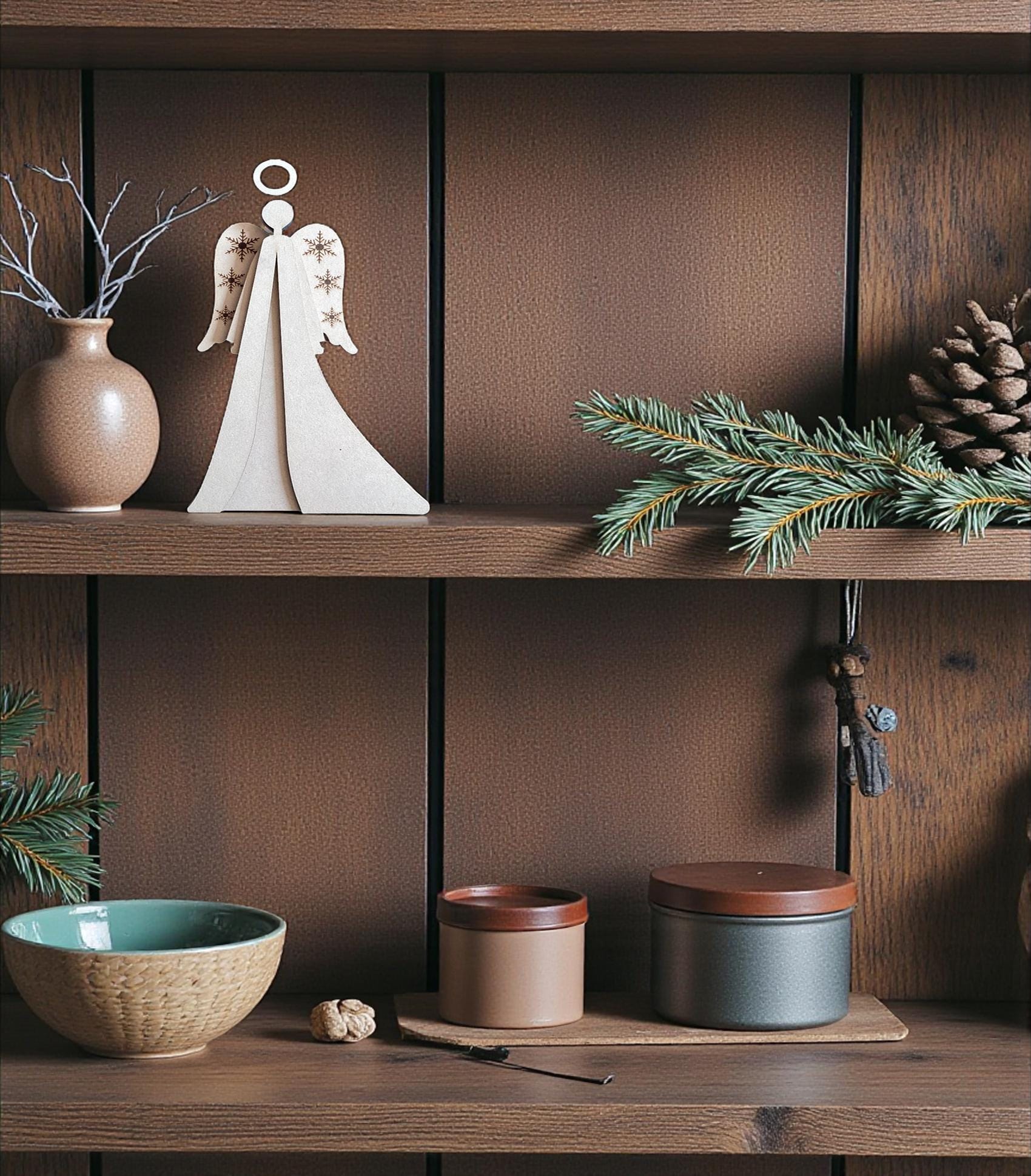 Unfinished MDF Standing Angel: Snowflake Wings, Shelf Sitter, Everyday Decor