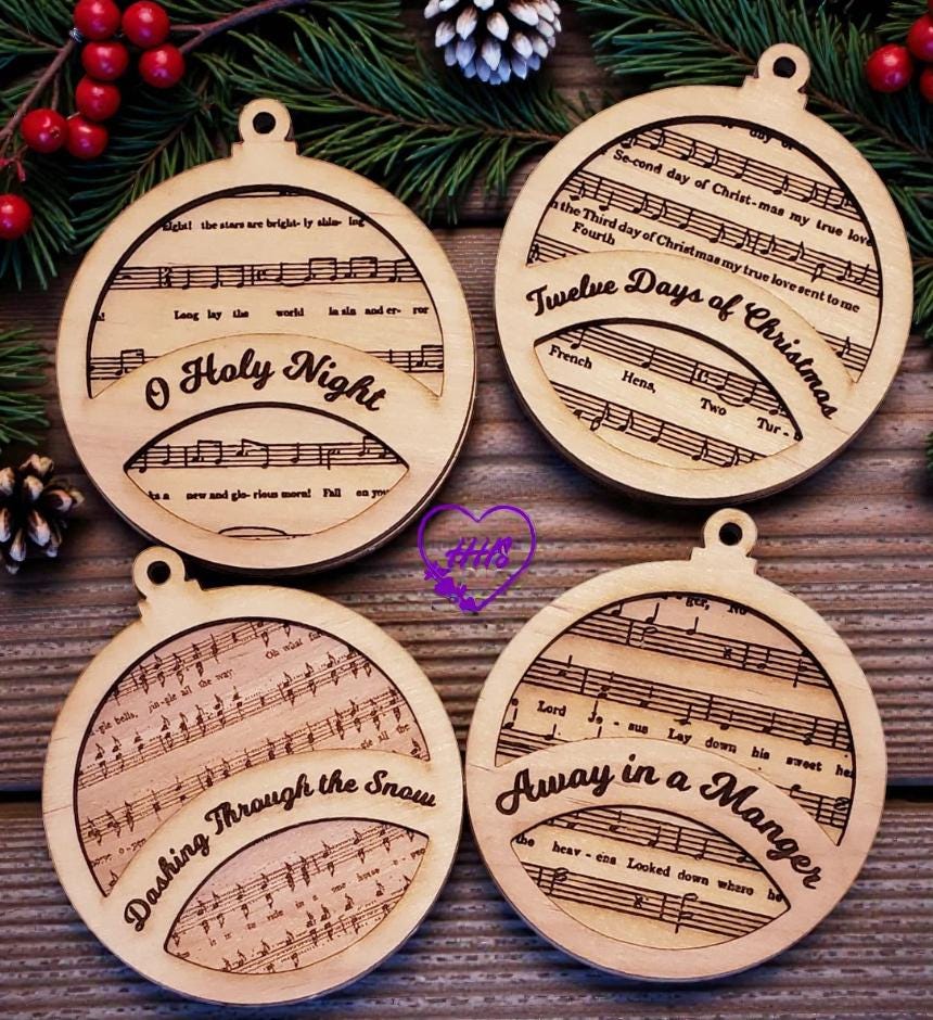 Round Christmas Hymn Ornament Set – Engraved Sheet Music Décor