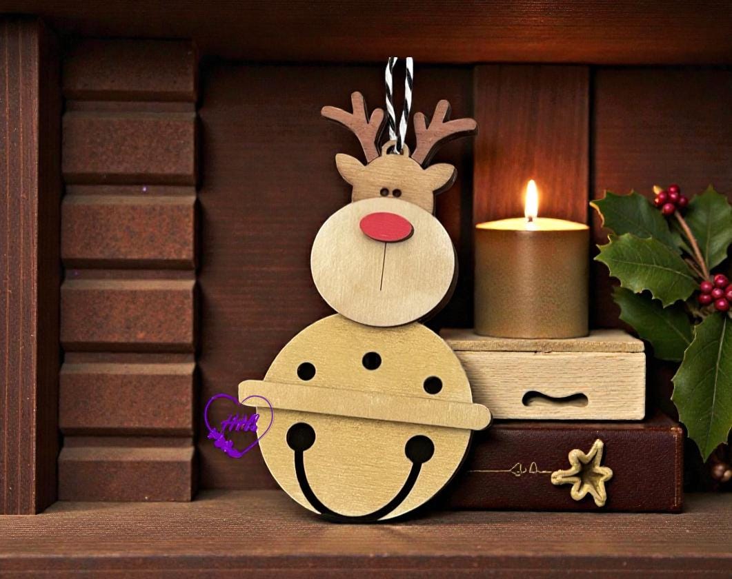 Character Bell Christmas Ornament Set – Layered Reindeer, Santa & Snowman