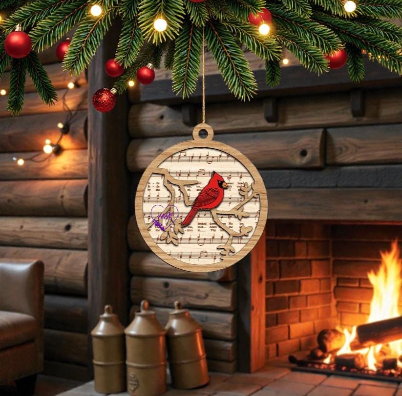 Cardinal Sheet Music Christmas Ornaments – Layered Cardinal Collection