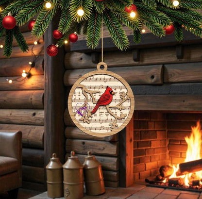 Cardinal Sheet Music Christmas Ornaments – Layered Cardinal Collection