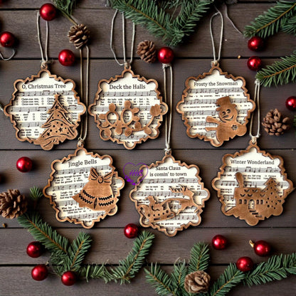 Unfinished MDF Sheet Music Christmas Ornament Collection - Layered Holiday Icons (Set of 6)