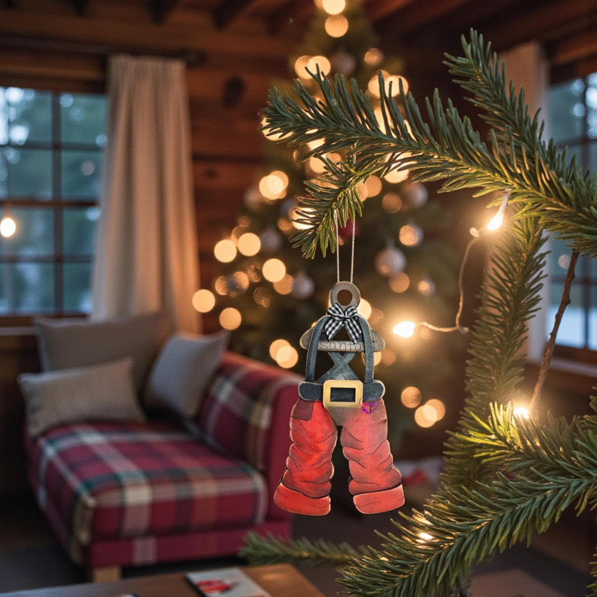 Santa's Overalls Christmas Ornament – Whimsical Holiday Decor