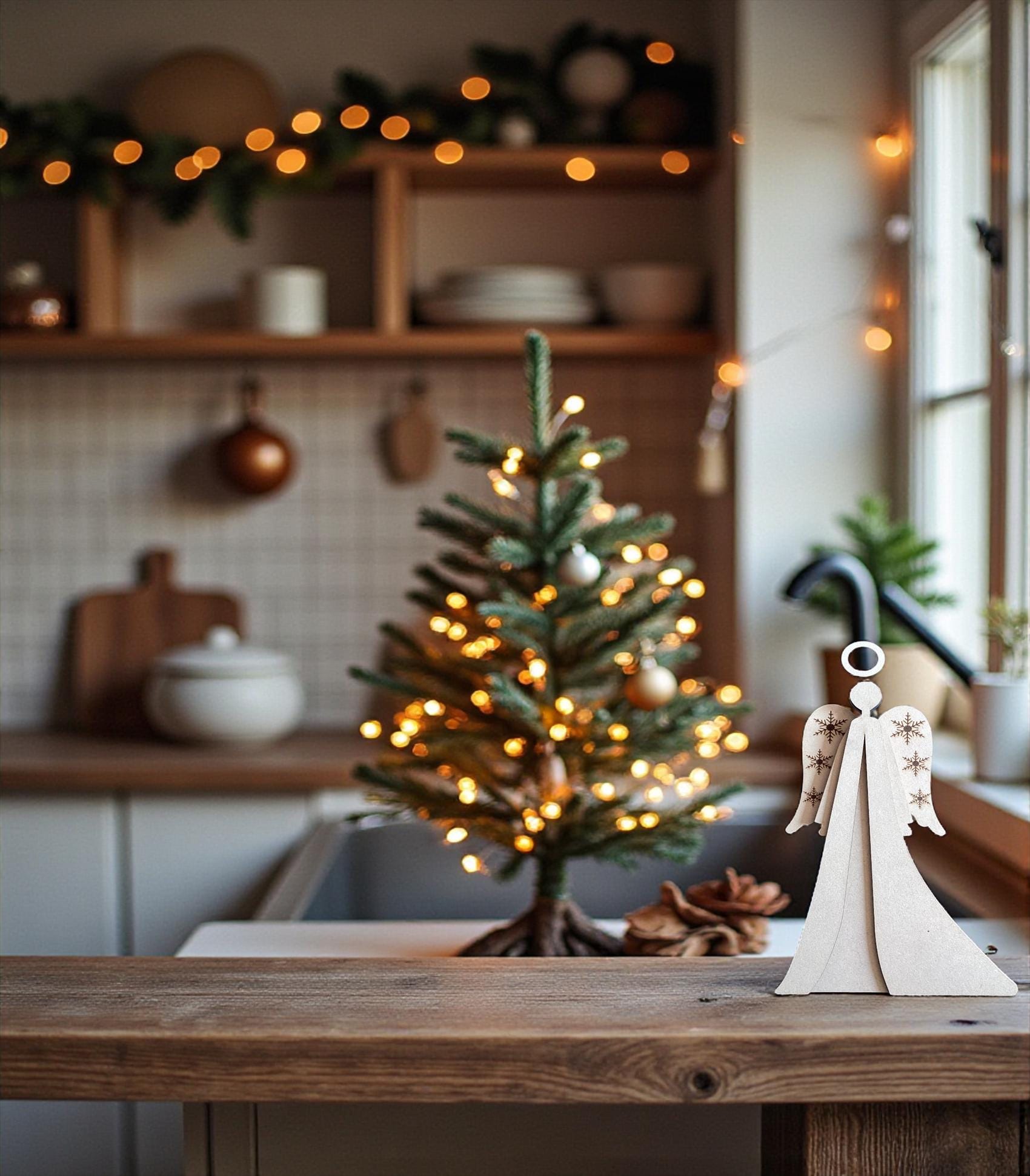 Unfinished MDF Standing Angel: Snowflake Wings, DIY Christmas Decor