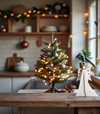 Unfinished MDF Standing Angel: Snowflake Wings, DIY Christmas Decor