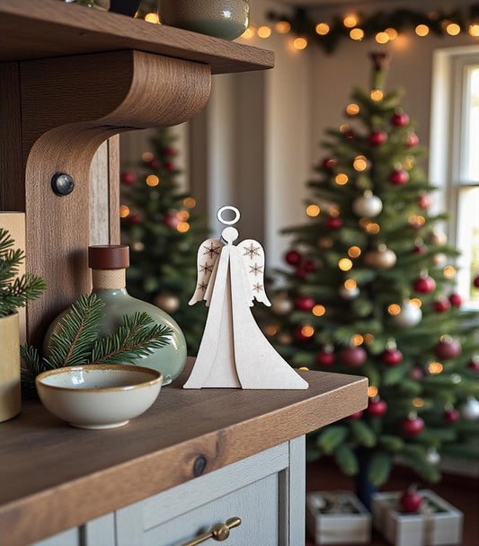 Unfinished MDF Standing Angel: Snowflake Wings, DIY Christmas Decor