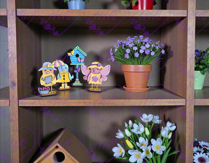 Unfinished MDF Spring Birds – Whimsical Birds with Butterfly & Birdhouse, Home Decor, Shelf Sitter