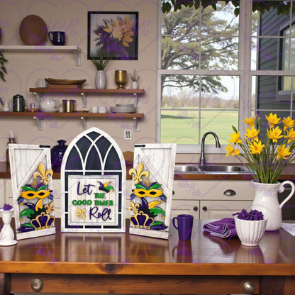 Mardi Gras Insert for Window & Shutters Interchangeable Door Base | Purple Green Gold Carnival Decor