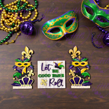 Mardi Gras Insert for Window & Shutters Interchangeable Door Base | Purple Green Gold Carnival Decor
