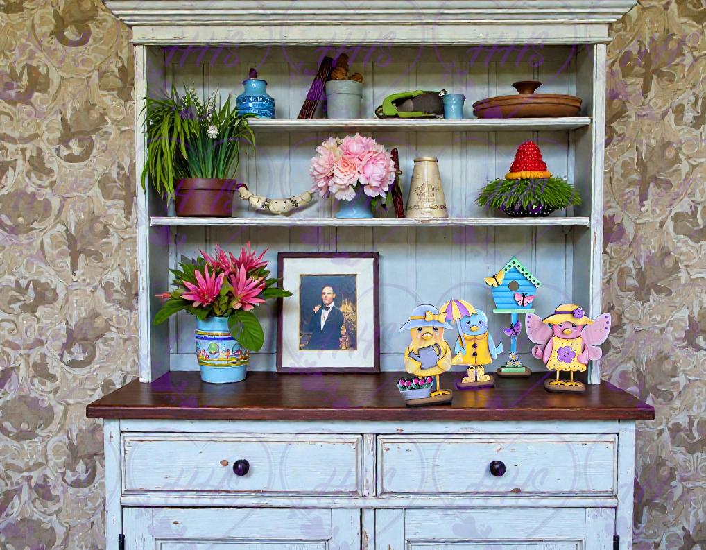 Unfinished MDF Spring Birds – Whimsical Birds with Butterfly & Birdhouse, Home Decor, Shelf Sitter