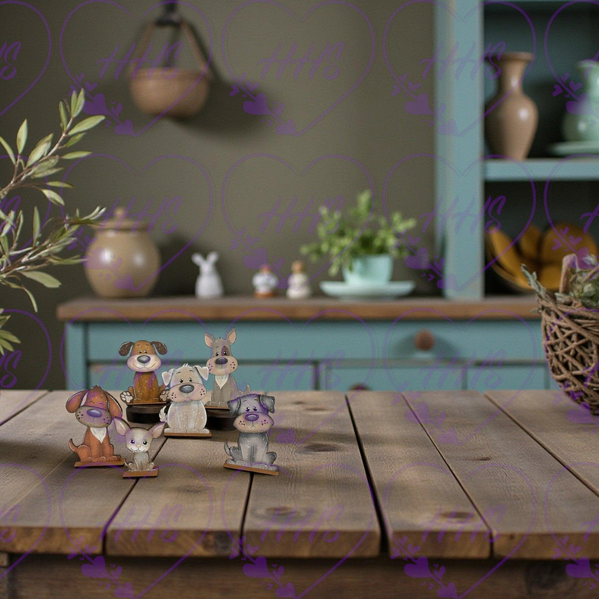Unfinished MDF Puppy Dog Set – DIY Paintable Craft Cutouts