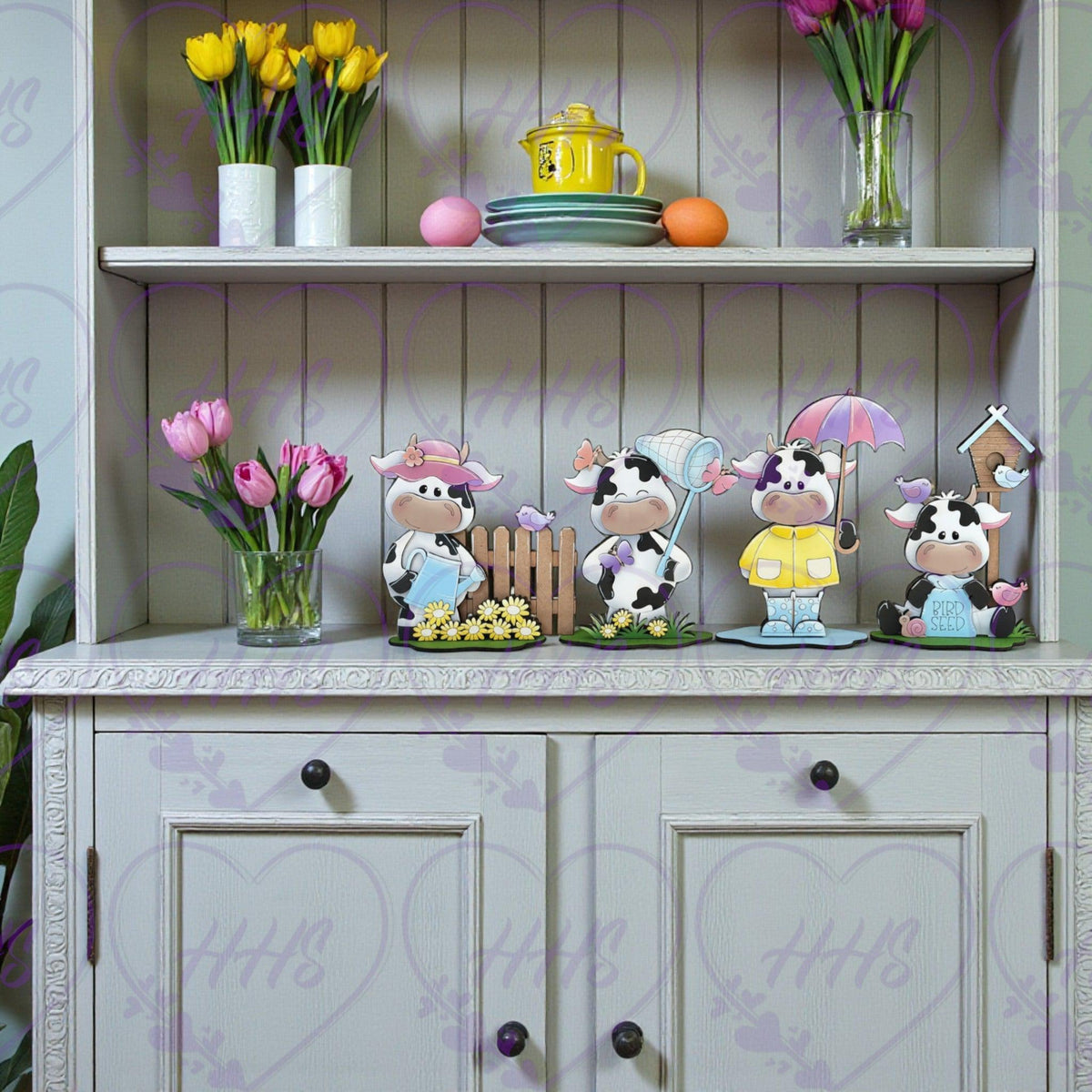 Unfinished Spring Dairy Cows Decor Set | DIY MDF Craft Kit