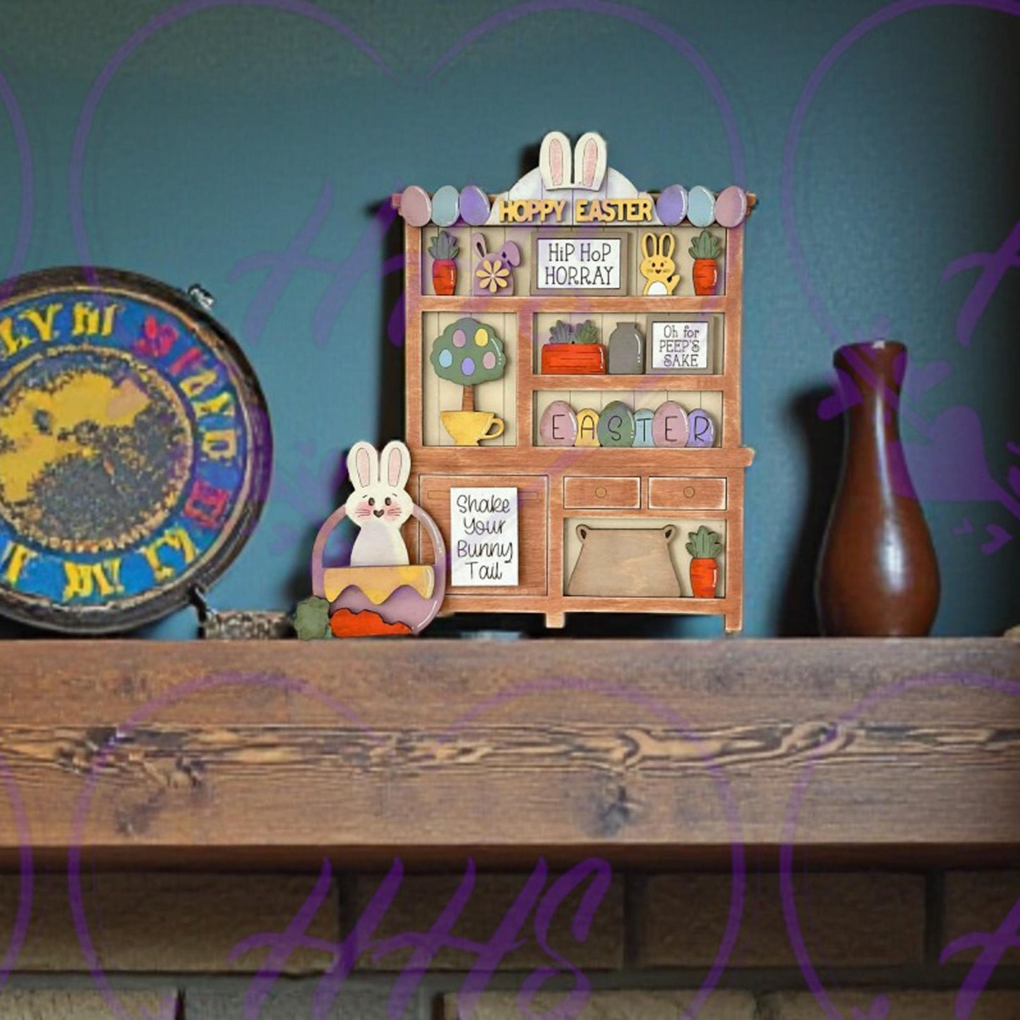 Unfinished Rustic Easter Hutch DIY MDF Decor | Farmhouse Spring Shelf Kit |
