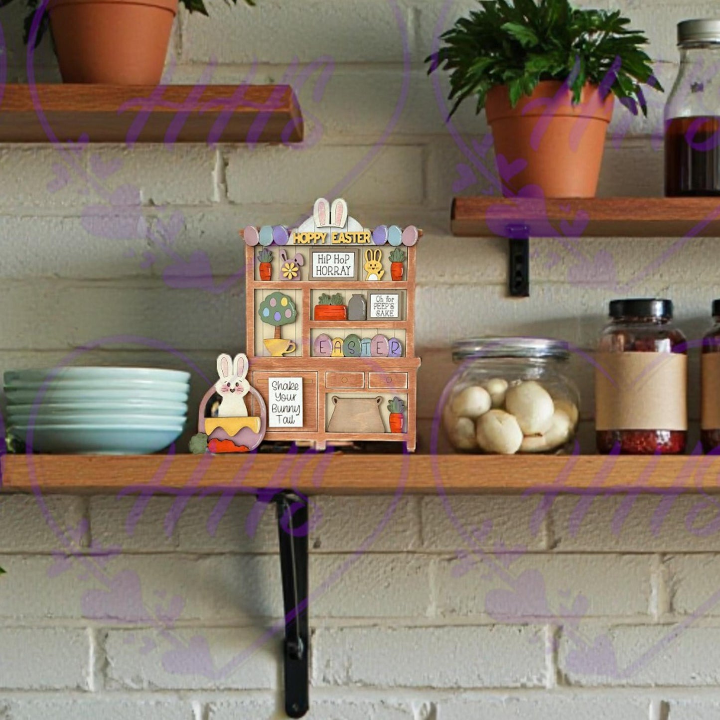 Unfinished Rustic Easter Hutch DIY MDF Decor | Farmhouse Spring Shelf Kit |