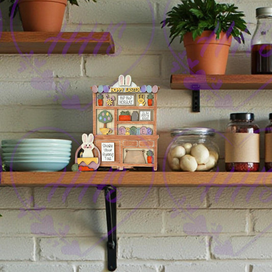 Unfinished Rustic Easter Hutch DIY MDF Decor | Farmhouse Spring Shelf Kit |